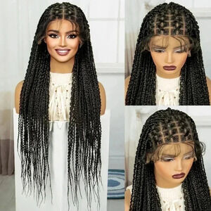 28" Braided full lace wig, box braids, long black braids, NWT  baby hair